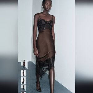 Zara Chocolate Asymmetrical Dress with Lace